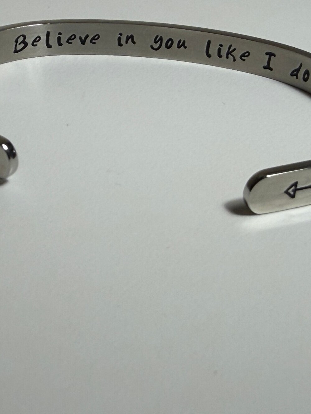 Silver Tone Inspirational Open Cuff Bracelet with Arrow Design